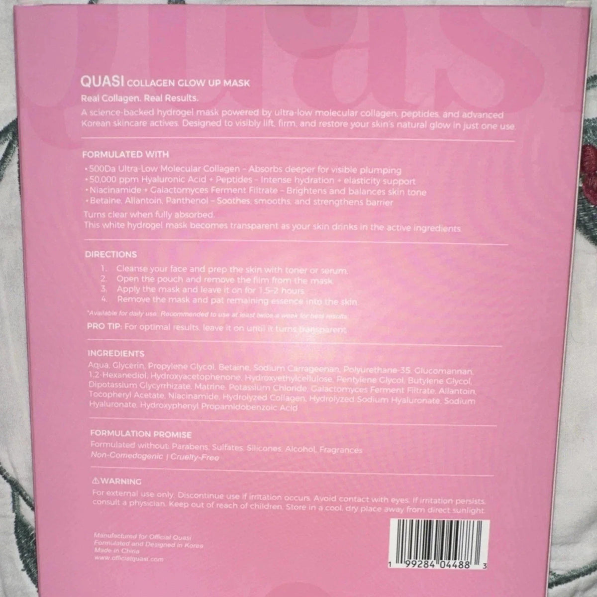 Quasi-Collagen Glow Up Mask | Hydrating & Firming Facial Mask - 4 pcs